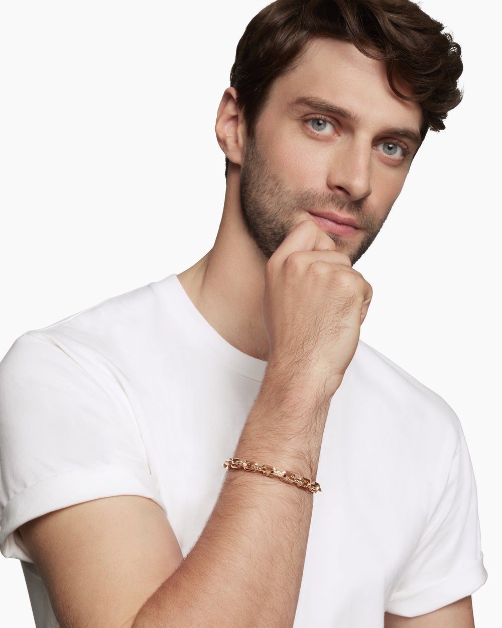 Mens Streamline Heirloom Chain Link Bracelet in 18K Rose Gold with Pavé, 7.5mm