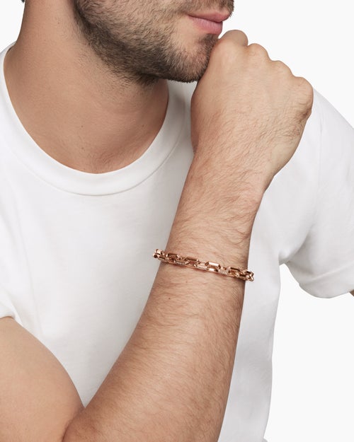 Mens Streamline Heirloom Chain Link Bracelet in 18K Rose Gold with Pavé, 7.5mm