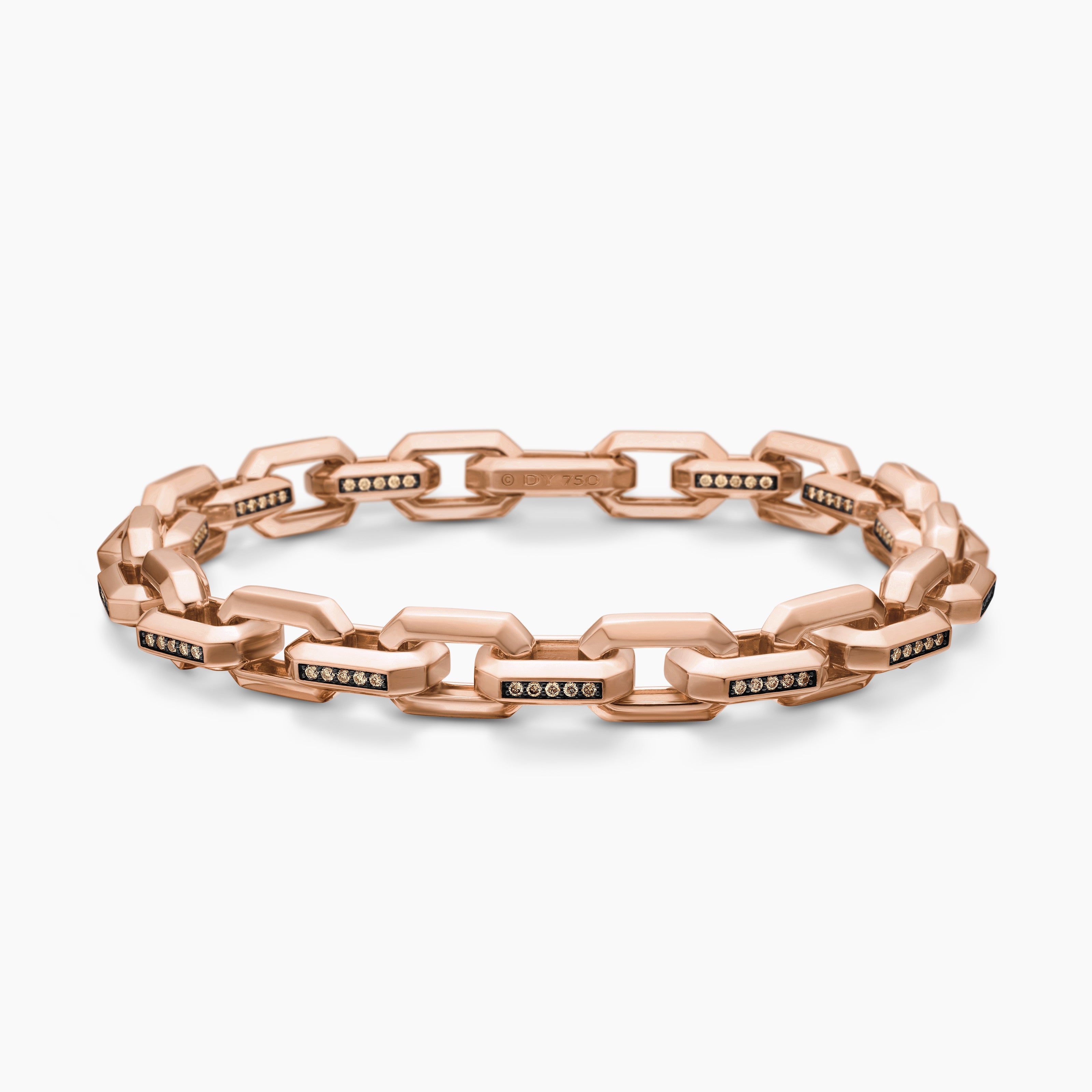 Mens Streamline Heirloom Chain Link Bracelet in 18K Rose Gold with Pav&eacute;, 7.5mm