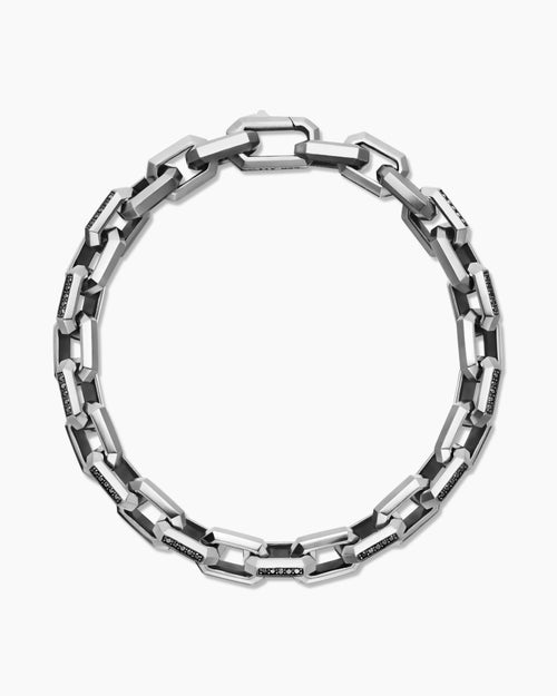 Mens Streamline® Heirloom Chain Link Bracelet in Sterling Silver with Pavé Black Diamonds, 7.5mm