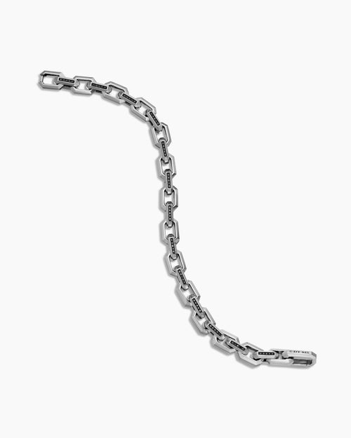 Mens Streamline® Heirloom Chain Link Bracelet in Sterling Silver with Pavé Black Diamonds, 7.5mm