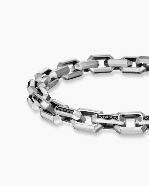 Mens Streamline® Heirloom Chain Link Bracelet in Sterling Silver with Pavé Black Diamonds, 7.5mm