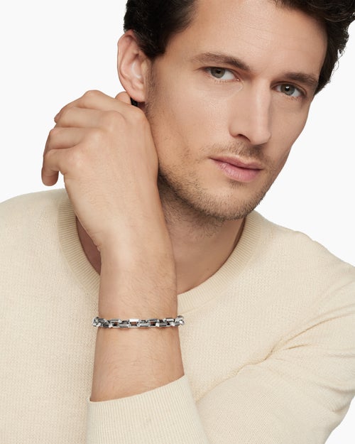 Mens Streamline® Heirloom Chain Link Bracelet in Sterling Silver with Pavé Black Diamonds, 7.5mm