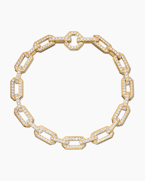 Bracelet en pavé Chain en or jaune 18 carats avec pavé de diamants, 7 mm