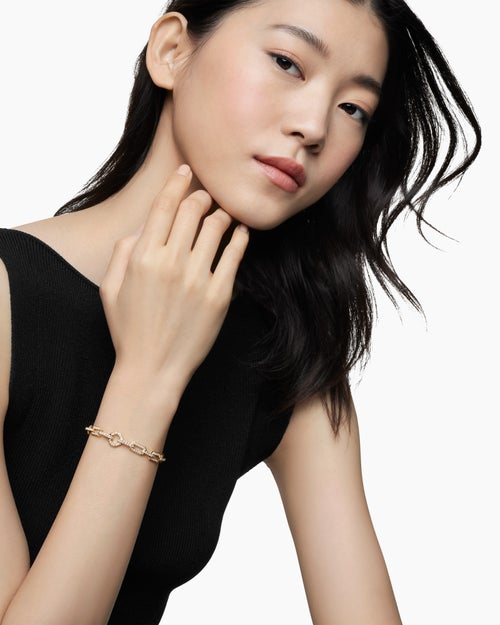 Womens Pavé Chain Bracelet in 18ct Yellow Gold with Diamonds, 7mm