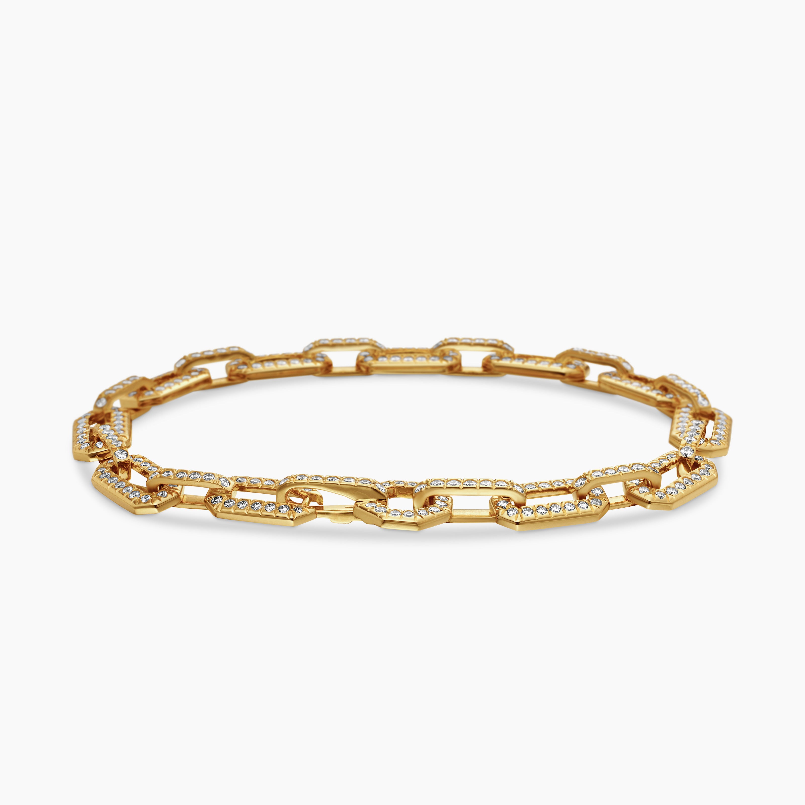 Womens Pav&eacute; Chain Bracelet in 18K Yellow Gold, 7mm