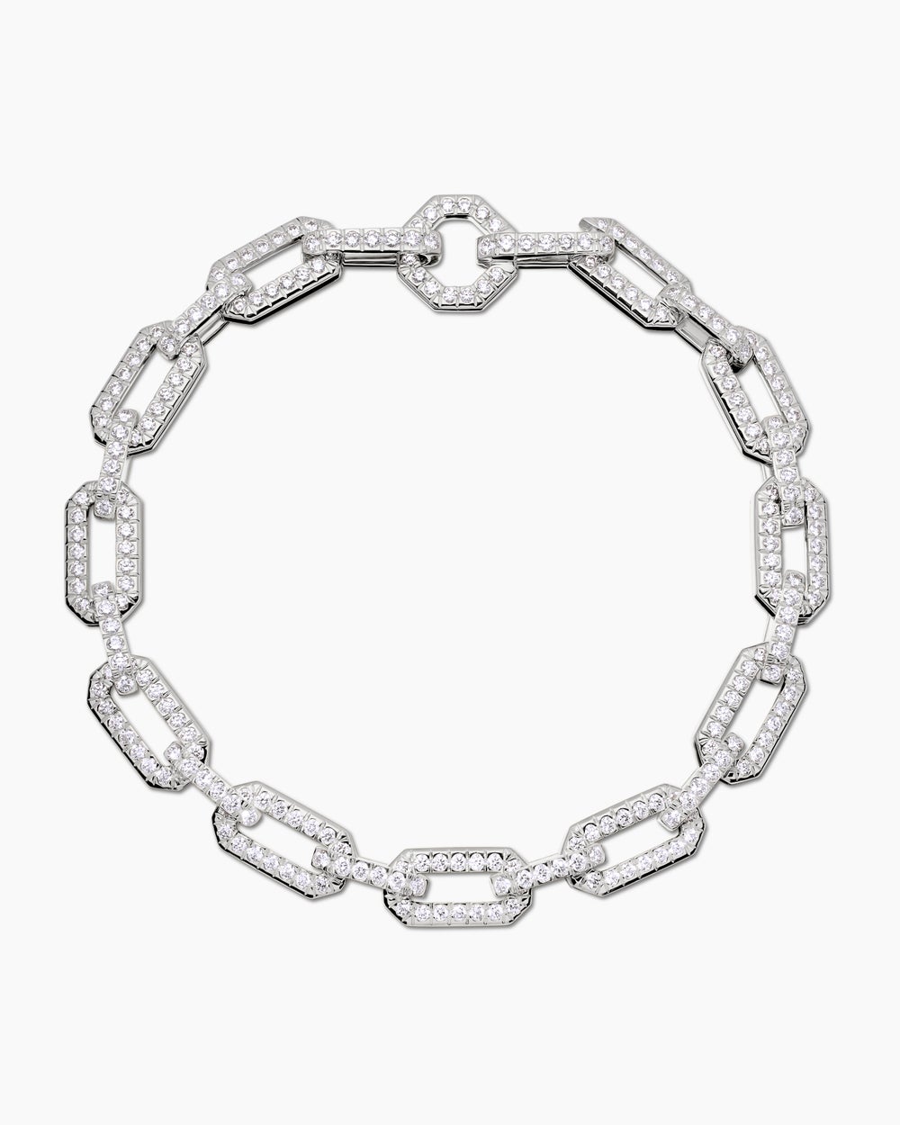 Womens Pavé Chain Bracelet in 18K White Gold, 7mm