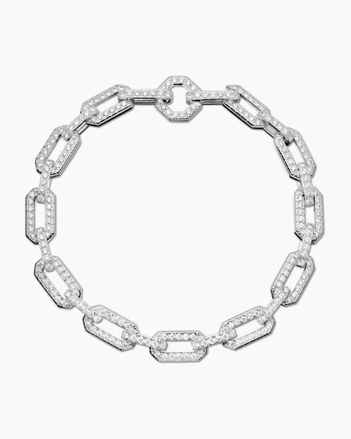 Womens Pavé Chain Bracelet in 18K White Gold with Diamonds, 7mm