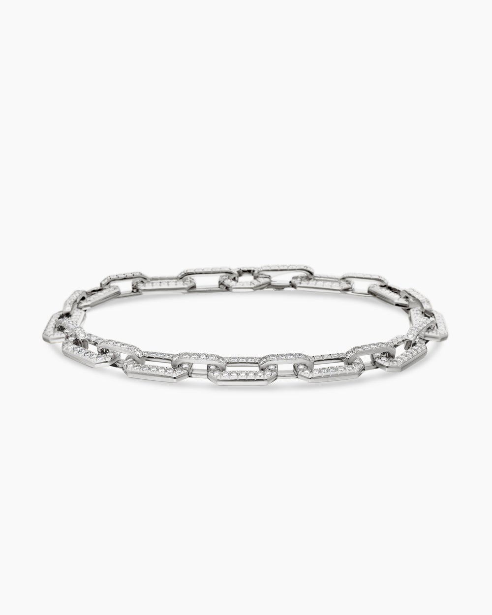 Womens Pavé Chain Bracelet in 18K White Gold, 7mm