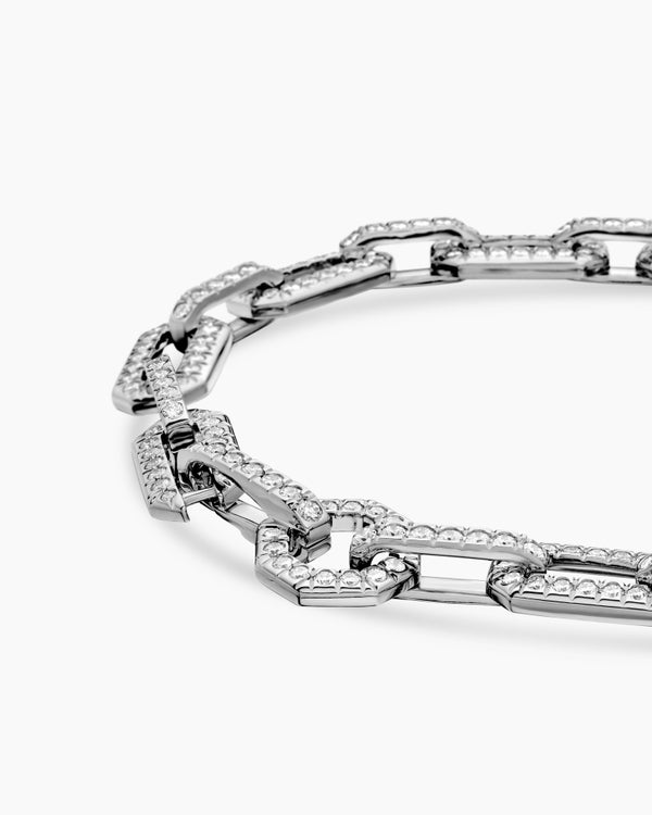 Bracelet en chaîne à pavé en or blanc 18 carats avec diamants, 7 mm