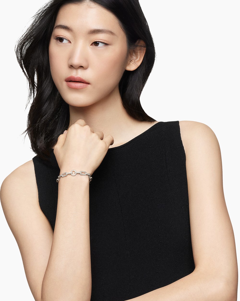 Womens Pavé Chain Bracelet in 18K White Gold, 7mm