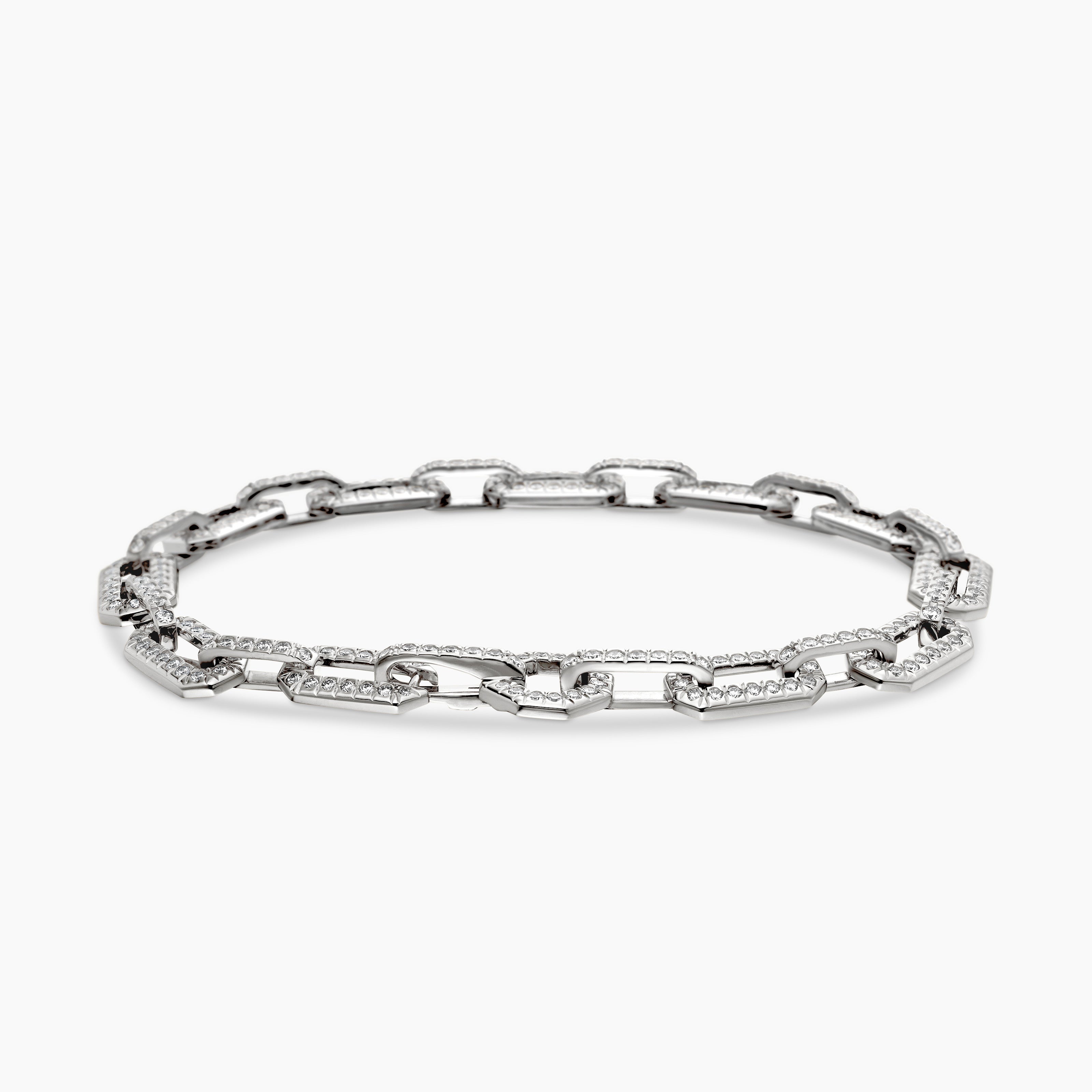 Womens Pav&eacute; Chain Bracelet in 18K White Gold, 7mm
