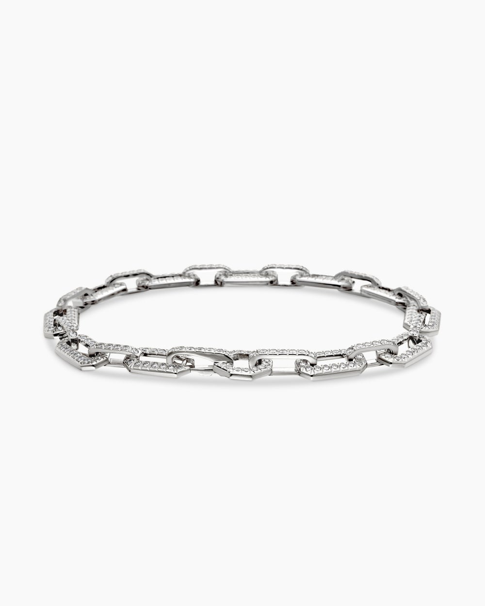 Womens Pavé Chain Bracelet in 18K White Gold, 7mm