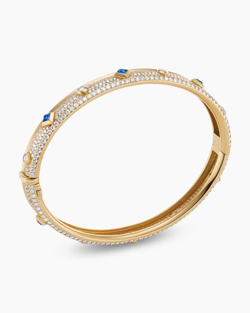 Bracelet jonc Modern Renaissance® en or jaune 18 carats avec pavé de diamants intégral et saphirs, 8 mm