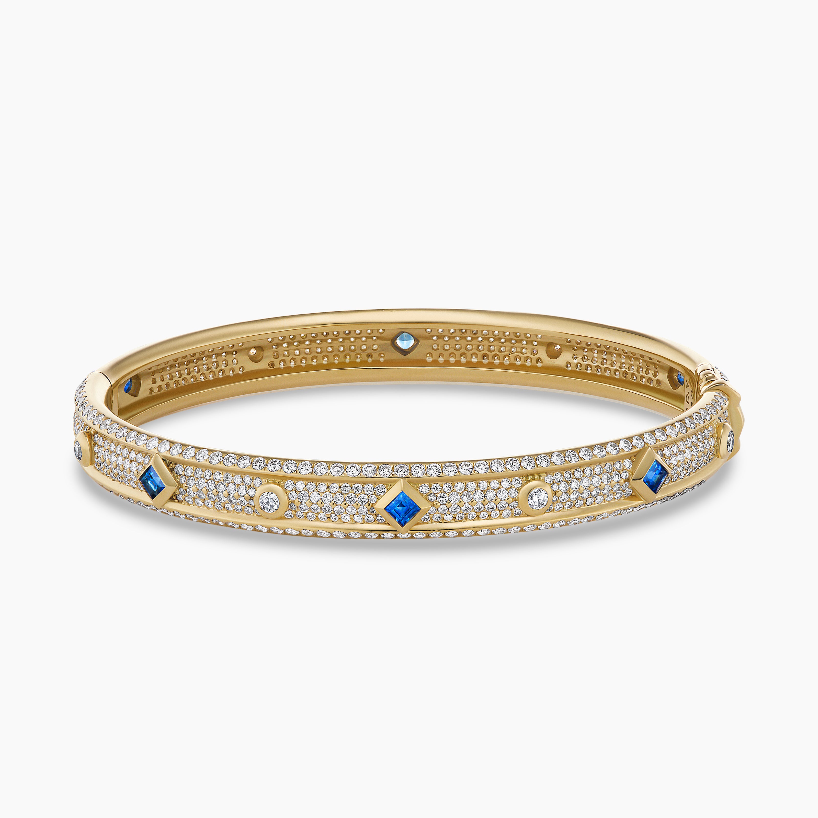 Bracelet jonc Modern Renaissance&reg; en or jaune 18 carats avec pav&eacute; de diamants int&eacute;gral et saphirs, 8 mm femme 