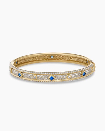 Modern Renaissance Bangle Bracelet in 18K Yellow Gold with Full Pavé Diamonds and Sapphires, 8mm