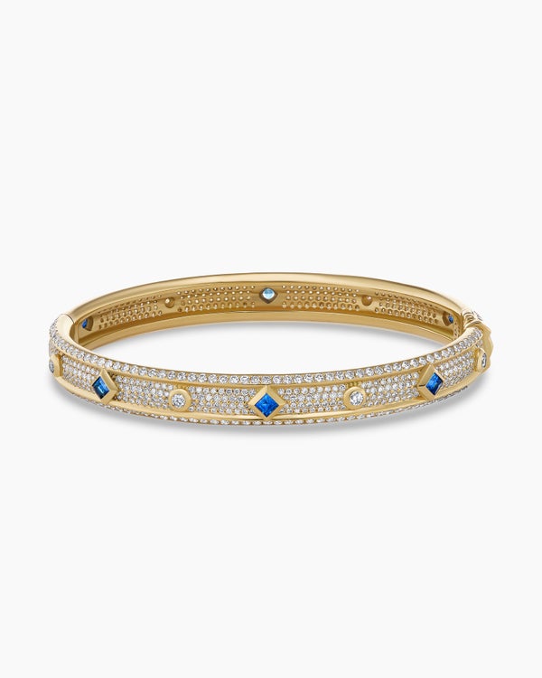 Modern Renaissance® Bangle Bracelet in 18K Yellow Gold with Full Pavé Diamonds and Sapphires, 8mm