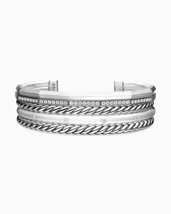 Stax Five Row Cuff Bracelet in Sterling Silver with Diamonds, 16mm