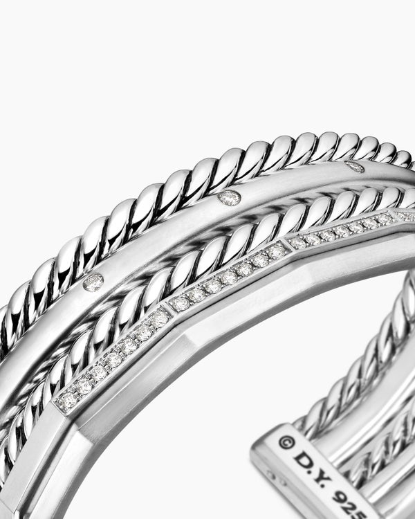 Stax Five Row Cuff Bracelet in Sterling Silver with Diamonds, 16mm