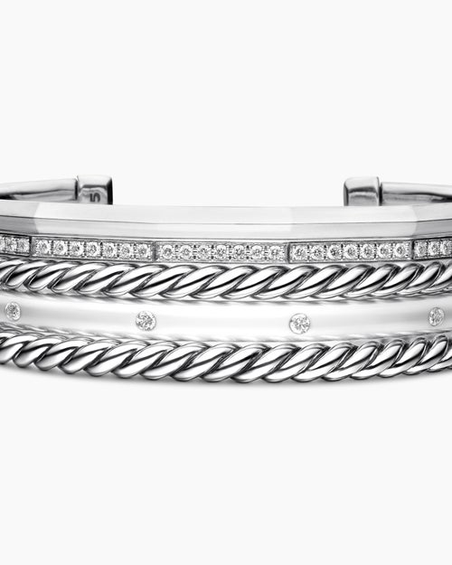 Womens Stax Five Row Cuff Bracelet in Sterling Silver with Diamonds, 16mm