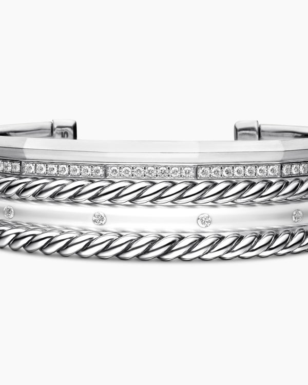 Stax Five Row Cuff Bracelet in Sterling Silver with Diamonds, 16mm