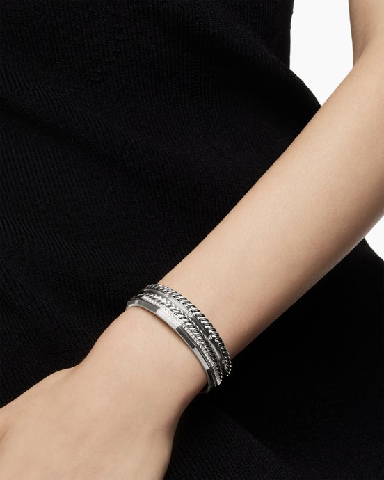 Stax Five Row Cuff Bracelet in Sterling Silver with Diamonds, 16mm