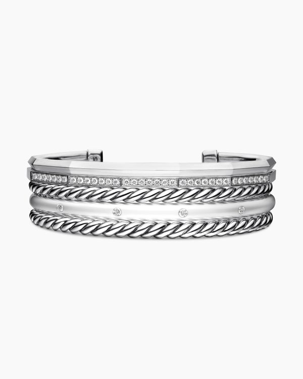 Stax Five Row Cuff Bracelet in Sterling Silver with Diamonds, 16mm
