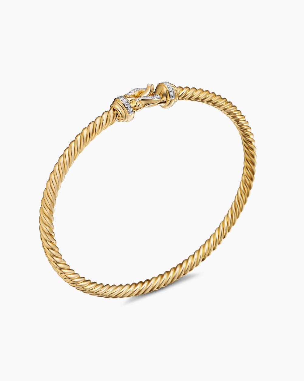 Womens Buckle Cablespira Bracelet in 18K Yellow Gold with Diamonds, 3.5mm