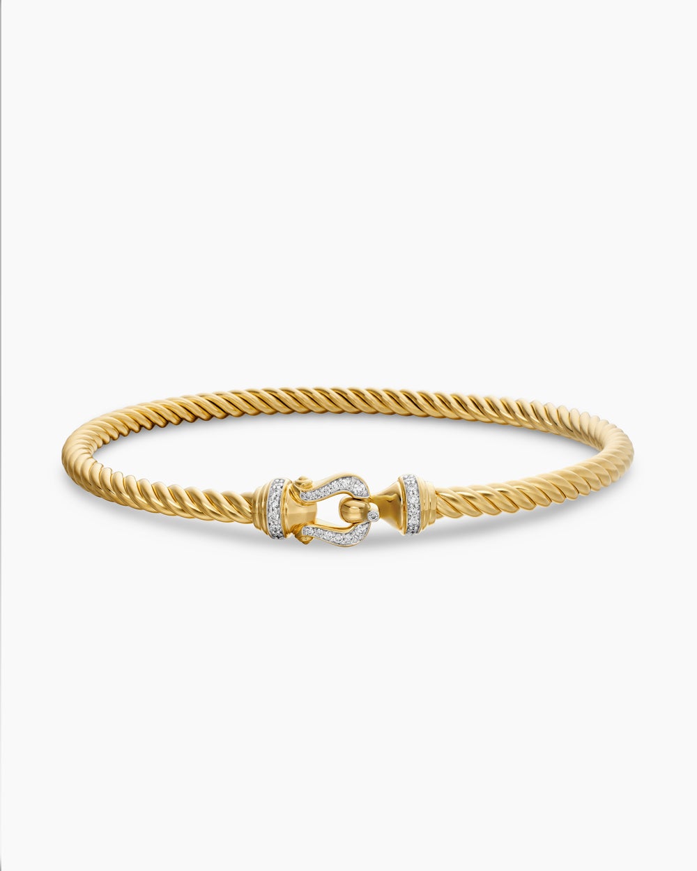 Womens Buckle Cablespira Bracelet in 18K Yellow Gold with Diamonds, 3.5mm