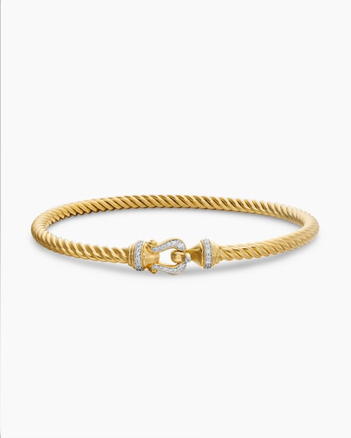 Womens Buckle Cablespira Bracelet in 18K Yellow Gold with Diamonds, 3.5mm