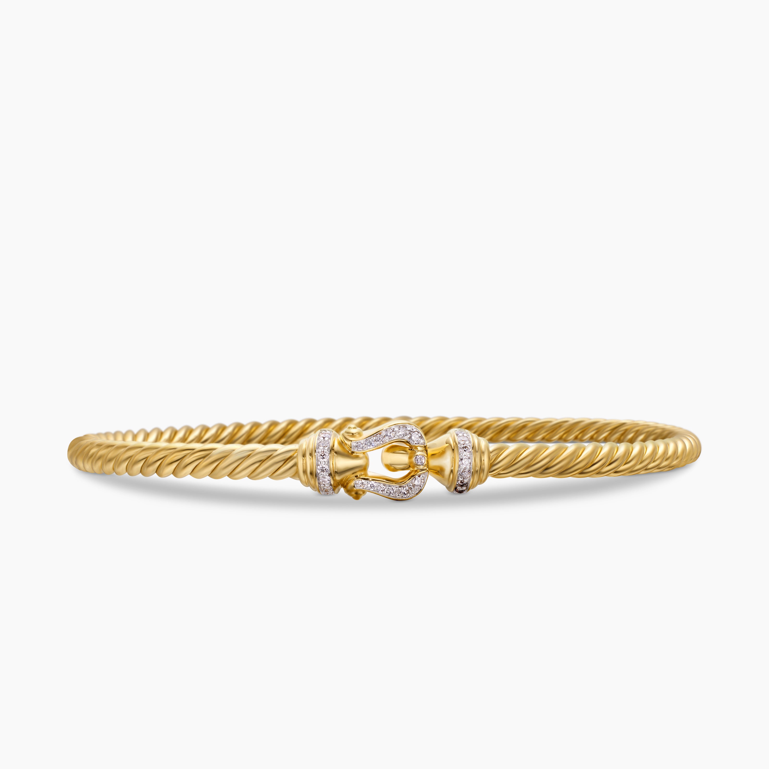 Womens Buckle Cablespira Bracelet in 18K Yellow Gold with Diamonds, 3.5mm