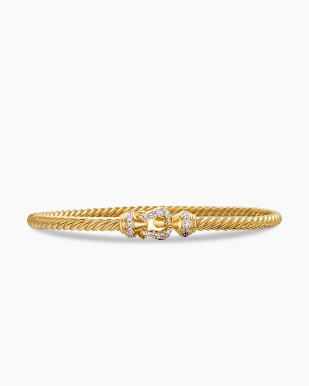 Womens Buckle Cablespira Bracelet in 18K Yellow Gold with Diamonds, 3.5mm