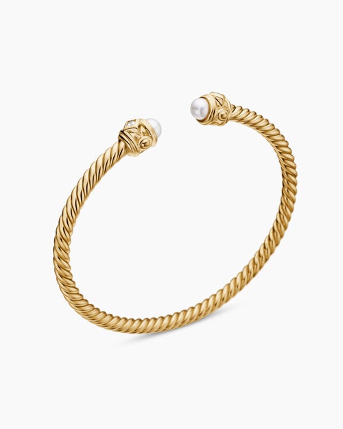 Womens Renaissance Cablespira Bracelet in 18K Yellow Gold with Diamonds, 3.5mm