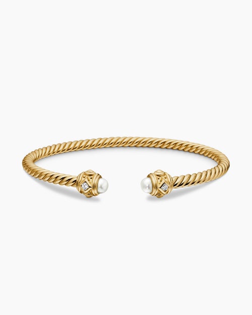 Womens Renaissance Cablespira Bracelet in 18K Yellow Gold with Diamonds, 3.5mm