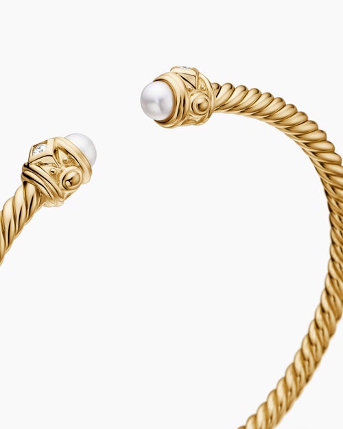 Womens Renaissance Cablespira Bracelet in 18K Yellow Gold with Diamonds, 3.5mm