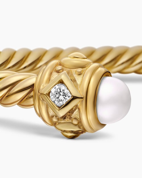 Womens Renaissance® Cablespira® Bracelet in 18K Yellow Gold with Pearls and Diamonds, 3.5mm