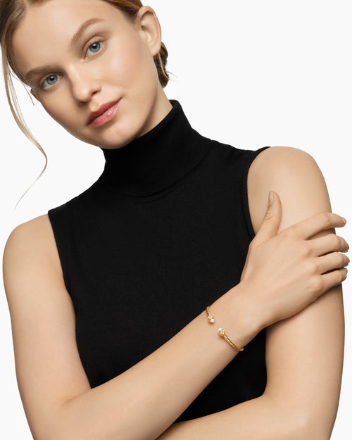 Womens Renaissance Cablespira Bracelet in 18K Yellow Gold with Diamonds, 3.5mm
