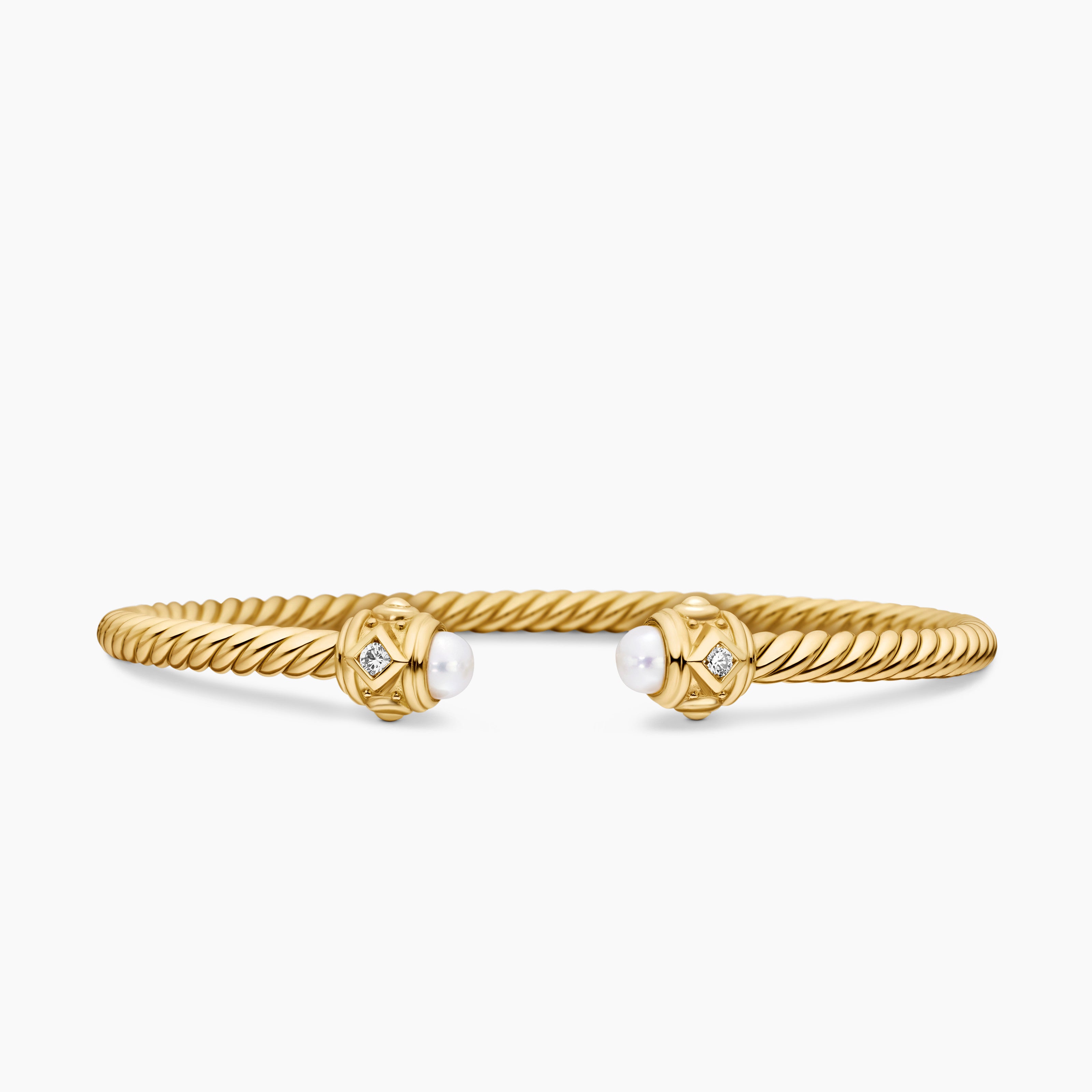 Womens Renaissance&reg; Cablespira&reg; Bracelet in 18K Yellow Gold with Pearls and Diamonds, 3.5mm