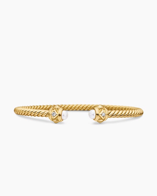 Womens Renaissance Cablespira Bracelet in 18K Yellow Gold with Diamonds, 3.5mm