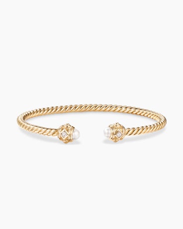 Renaissance® Cablespira Bracelet in 18K Yellow Gold with Pearls and Diamonds, 3.5mm