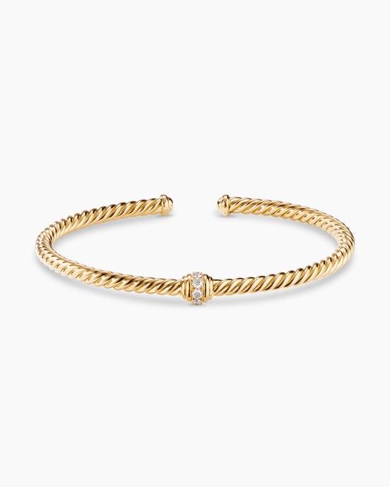 Classic Cablespira Station Bracelet in 18K Yellow Gold with Diamonds, 3.5mm