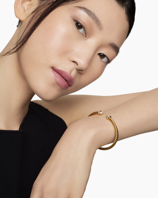 Classic Cablespira Bracelet in 18K Yellow Gold with Diamonds, 4mm
