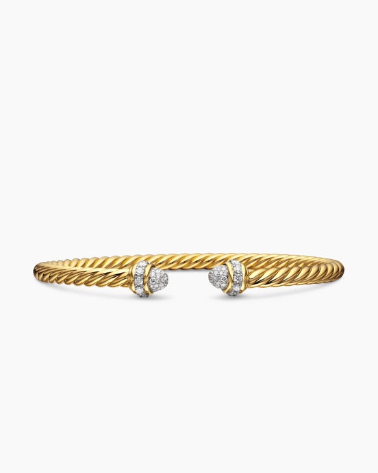 Classic Cablespira Bracelet in 18K Yellow Gold with Diamonds, 4mm