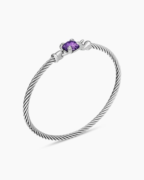 Womens Chatelaine® Bracelet in Sterling Silver with Amethyst and Diamonds, 3mm