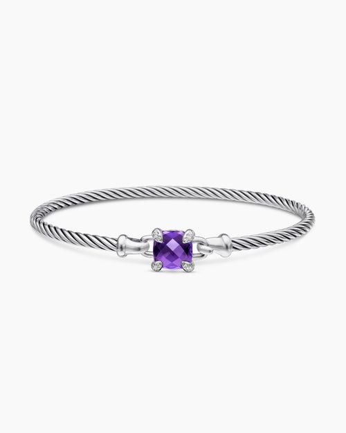 Womens Chatelaine® Bracelet in Sterling Silver with Amethyst and Diamonds, 3mm