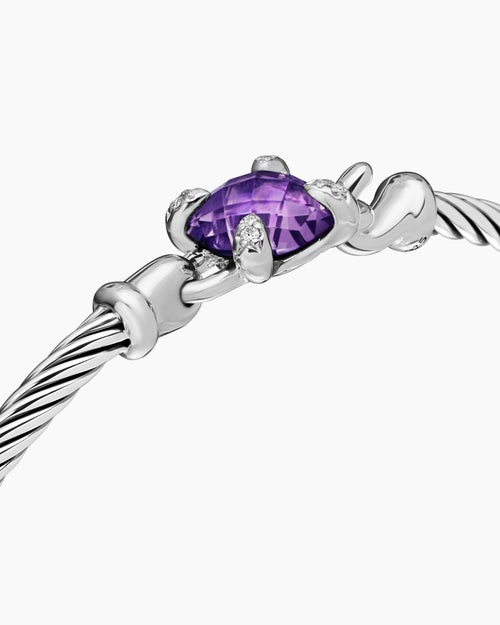 Womens Chatelaine® Bracelet in Sterling Silver with Amethyst and Diamonds, 3mm