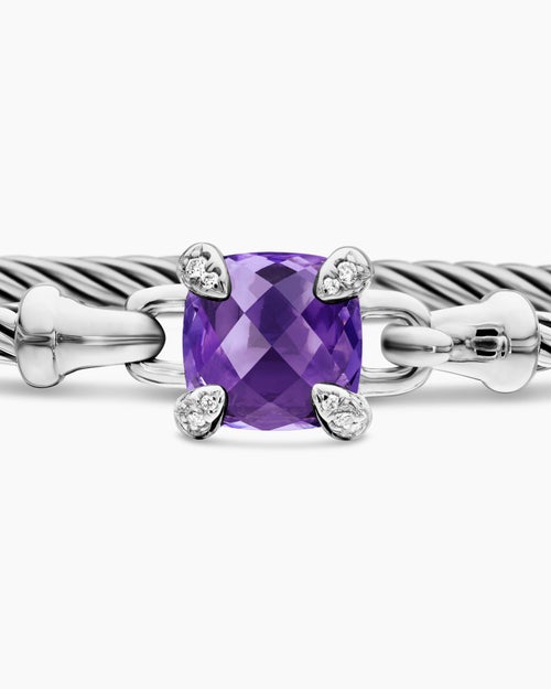 Womens Chatelaine® Bracelet in Sterling Silver with Amethyst and Diamonds, 3mm