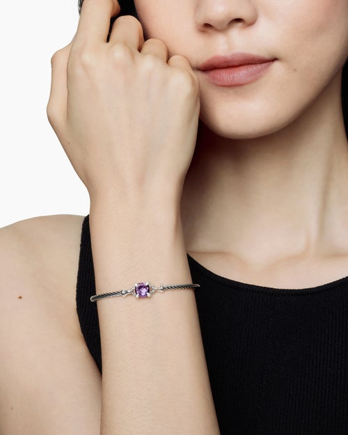 Womens Chatelaine® Bracelet in Sterling Silver with Amethyst and Diamonds, 3mm