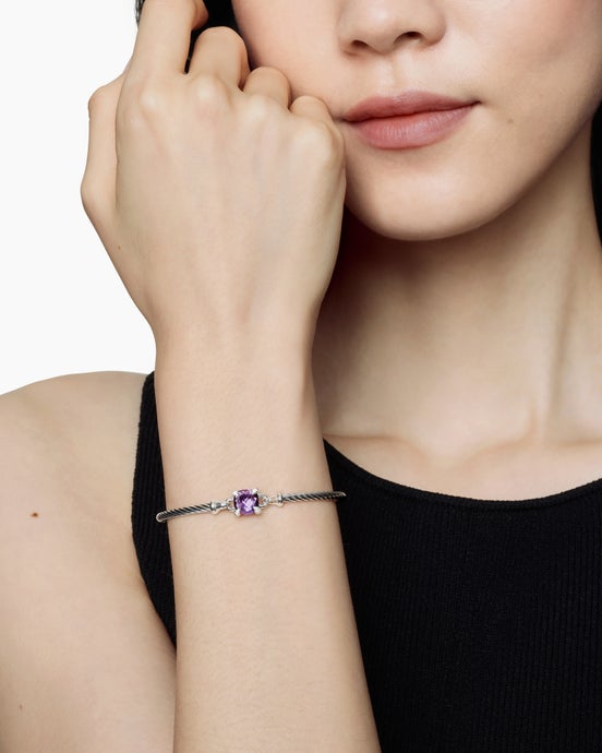 Chatelaine® Bracelet in Sterling Silver with Amethyst and Diamonds, 3mm