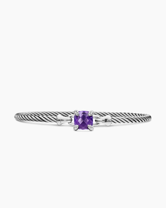 Bracelet Chatelaine® en argent sterling avec améthyste et diamants, 3 mm